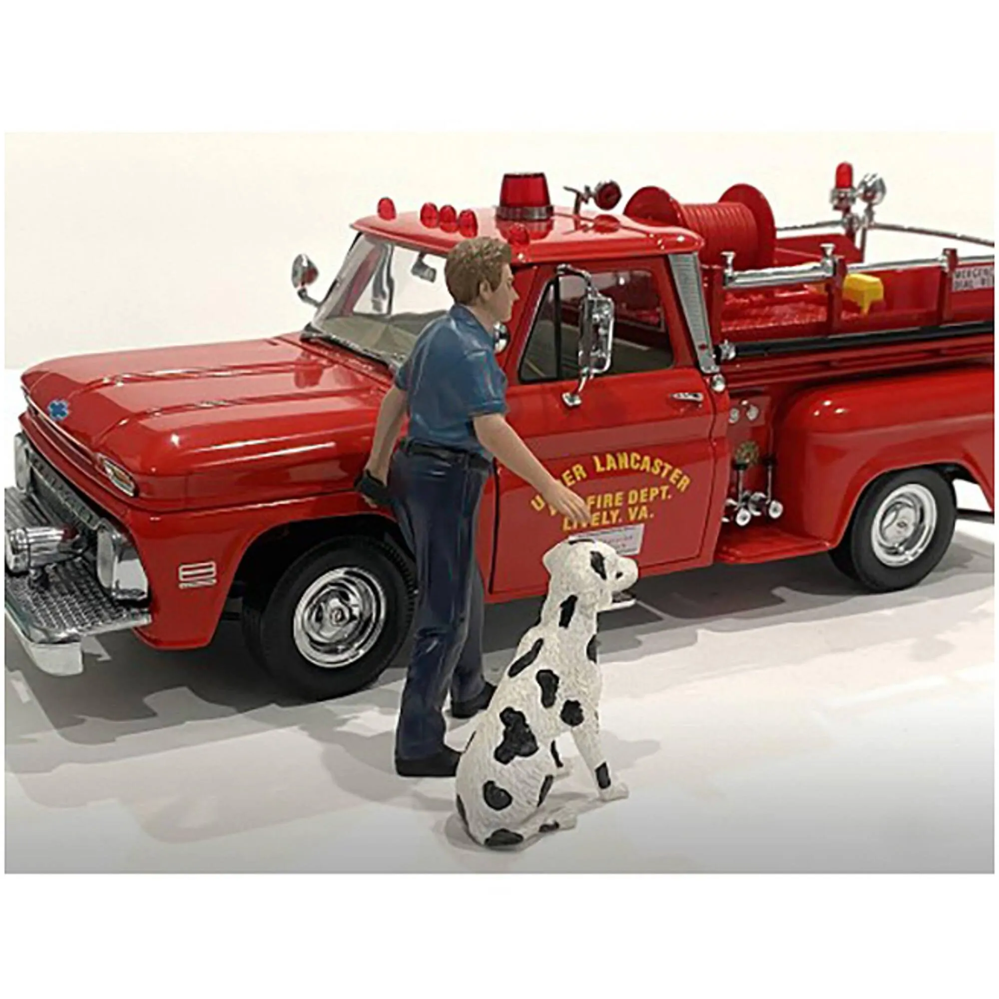 American Diorama Figures - Firefighters Fire Trainer and Dog for 1/18 Scale Models