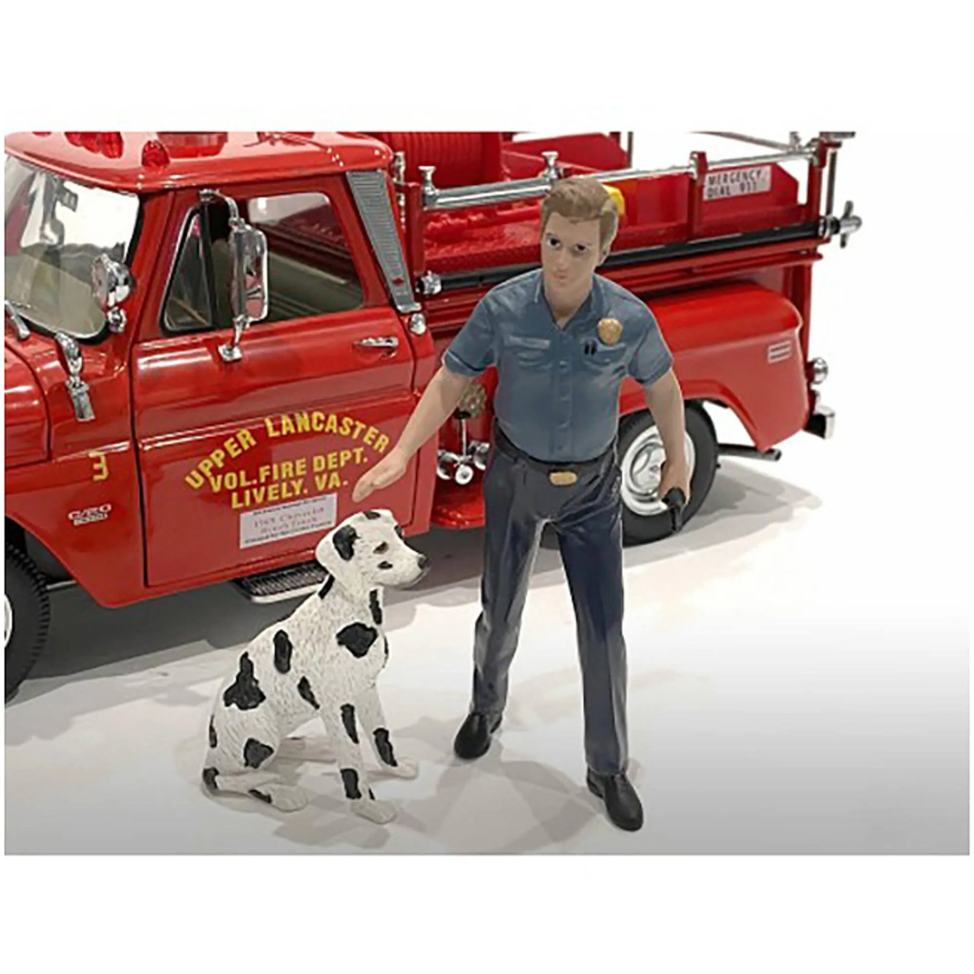 American Diorama Figures - Firefighters Fire Trainer and Dog for 1/18 Scale Models