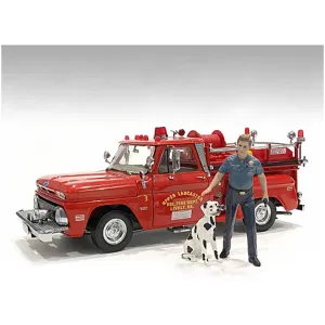 American Diorama Figures - Firefighters Fire Trainer and Dog for 1/18 Scale Models